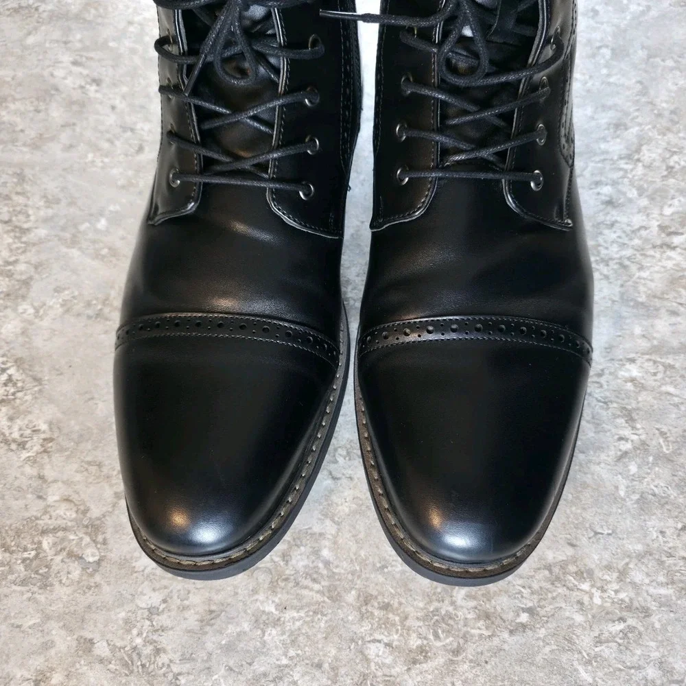 Bruno Marc Side Zip Black Faux Leather Dress Chukka Boots Mens Size 14 Gentleman
